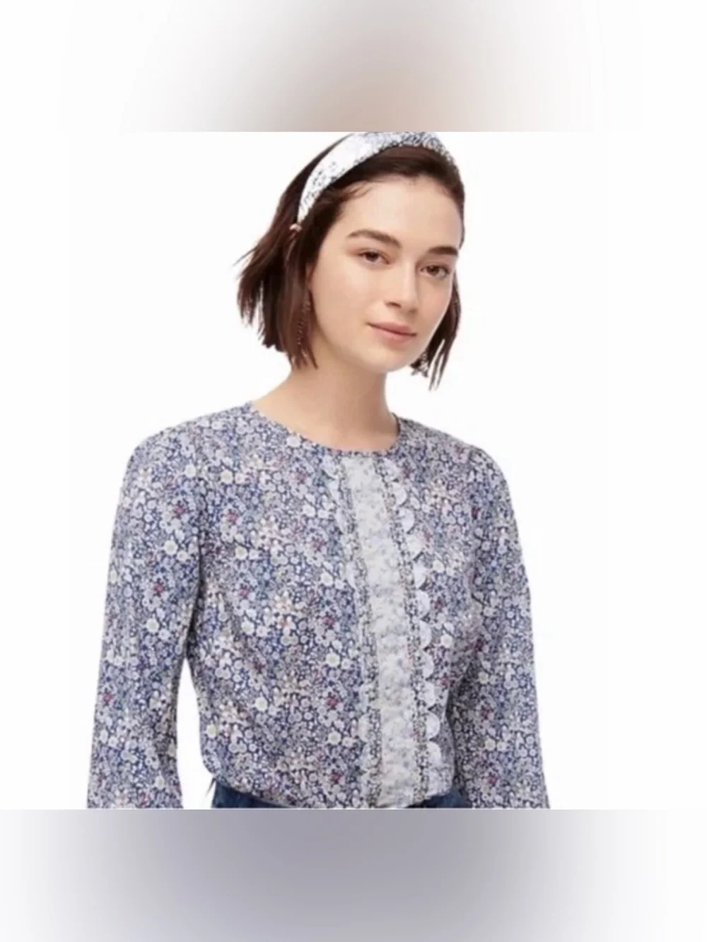 J CREW X LIBERTY Scalloped Cotton Poplin Shirt Women’s S‎ Blue Ditzy Floral Twee